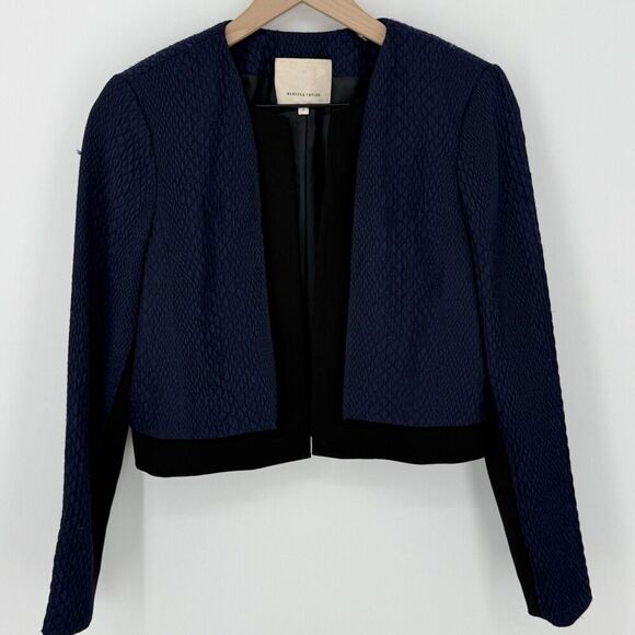 Rebecca Taylor Blue/black Cropped Double Layer Open Jacket Size 4 - Picture 1 of 4
